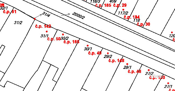 Louka 49 na parcele st. 30/1 v KÚ Louka u Ostrohu, Katastrální mapa