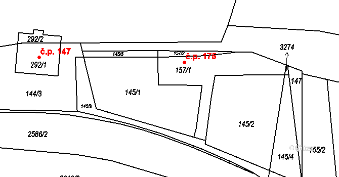 Tasov 175 na parcele st. 157/1 v KÚ Tasov nad Veličkou, Katastrální mapa