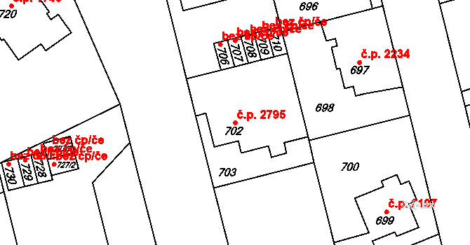 Kladno 2795 na parcele st. 702 v KÚ Kladno, Katastrální mapa
