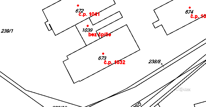 Švermov 1032, Kladno na parcele st. 673 v KÚ Hnidousy, Katastrální mapa
