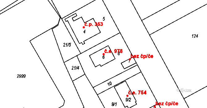 Káraný 978 na parcele st. 6 v KÚ Káraný, Katastrální mapa