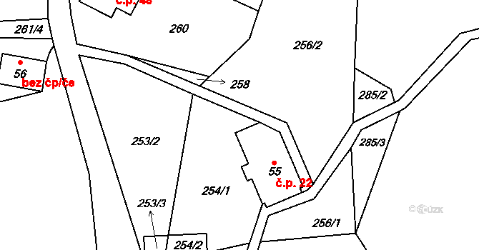 Františkov 22, Rokytnice nad Jizerou na parcele st. 55 v KÚ Františkov v Krkonoších, Katastrální mapa