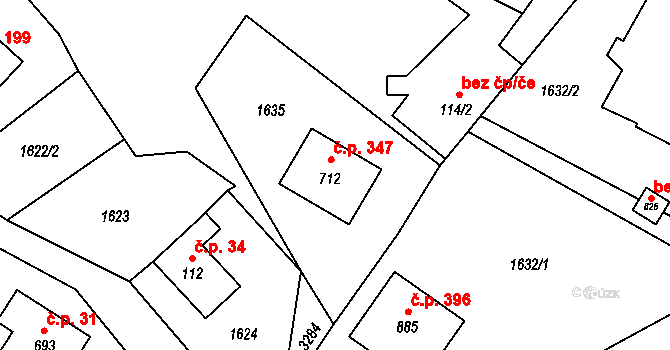 Písek 347 na parcele st. 712 v KÚ Písek u Jablunkova, Katastrální mapa