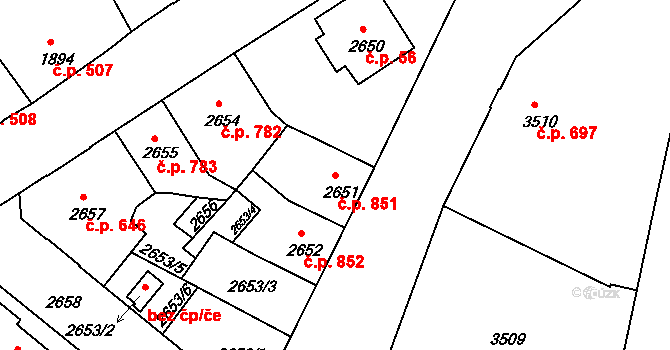 Děčín VI-Letná 851, Děčín na parcele st. 2651 v KÚ Podmokly, Katastrální mapa