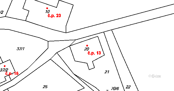 Kleštěnice 13, Komárov na parcele st. 20 v KÚ Kleštěnice, Katastrální mapa