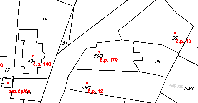 Pňovice 170 na parcele st. 56/3 v KÚ Pňovice, Katastrální mapa