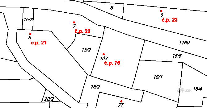 Klučenice 76 na parcele st. 108 v KÚ Klučenice, Katastrální mapa