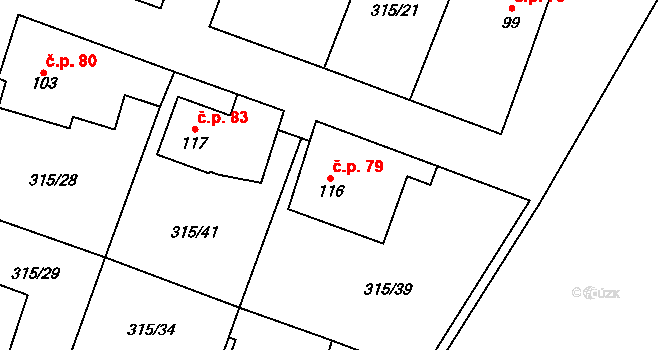 Hvozdec 79 na parcele st. 116 v KÚ Hvozdec, Katastrální mapa