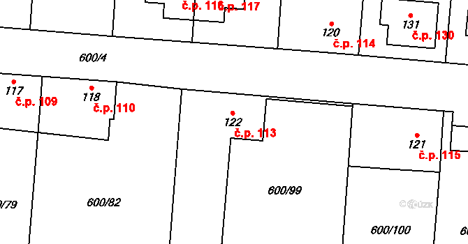 Poplze 113, Libochovice na parcele st. 122 v KÚ Poplze, Katastrální mapa