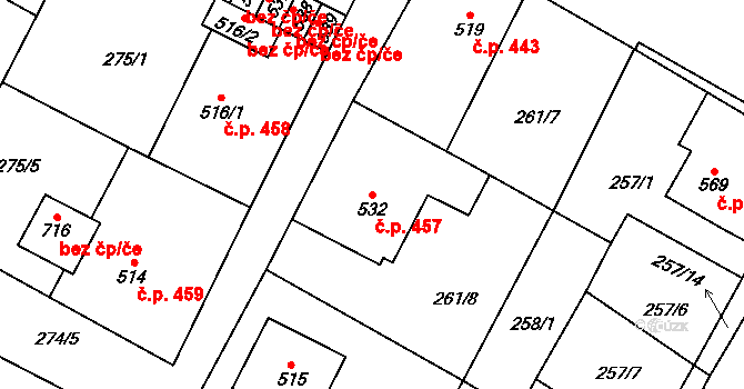 Třebenice 457 na parcele st. 532 v KÚ Třebenice, Katastrální mapa