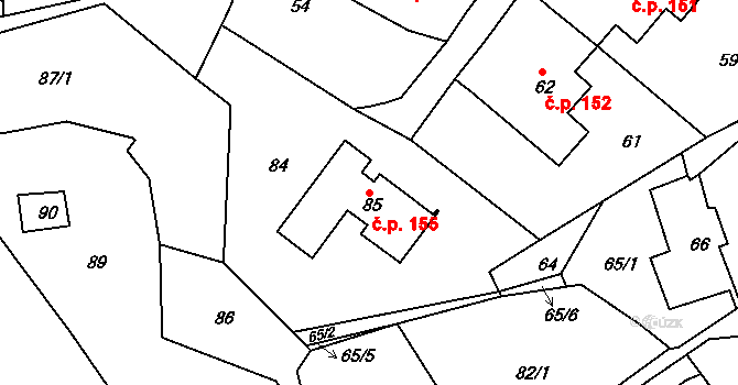 Mojžíř 155, Ústí nad Labem na parcele st. 85 v KÚ Mojžíř, Katastrální mapa
