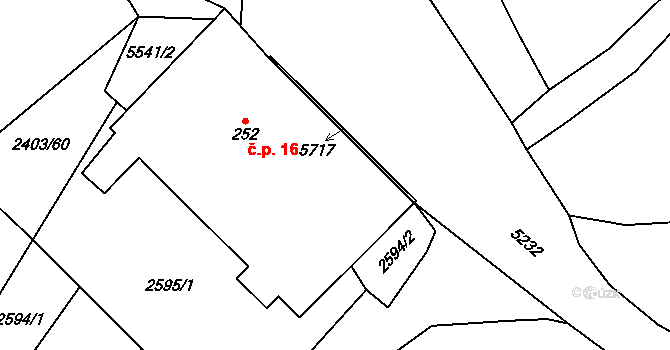 Hřebeč 16, Koclířov na parcele st. 252 v KÚ Koclířov, Katastrální mapa