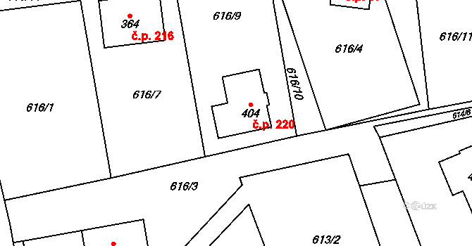 Žichlínek 220 na parcele st. 404 v KÚ Žichlínek, Katastrální mapa