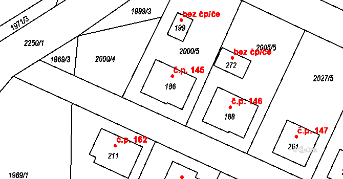 Rudíkov 145 na parcele st. 186 v KÚ Rudíkov, Katastrální mapa