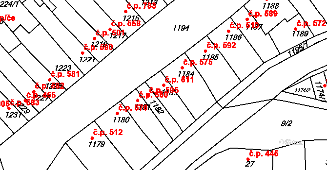 Chrlice 511, Brno na parcele st. 1183 v KÚ Chrlice, Katastrální mapa