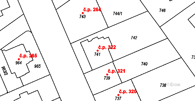 Stránice 322, Brno na parcele st. 741 v KÚ Stránice, Katastrální mapa