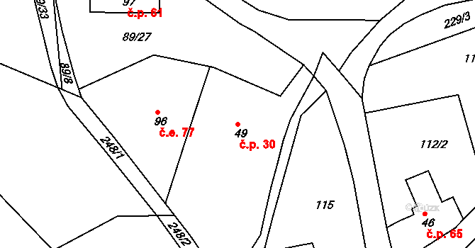 Holštejn 30 na parcele st. 49 v KÚ Holštejn, Katastrální mapa