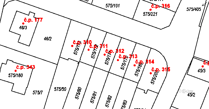 Klokoty 312, Tábor na parcele st. 575/171 v KÚ Klokoty, Katastrální mapa