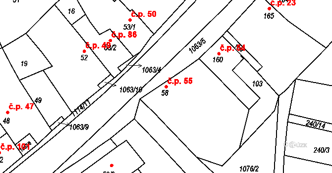 Chožov 55 na parcele st. 58 v KÚ Chožov, Katastrální mapa