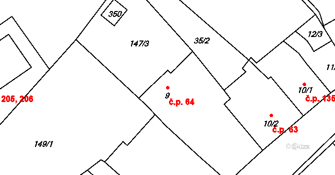 Hořepník 64 na parcele st. 9 v KÚ Hořepník, Katastrální mapa