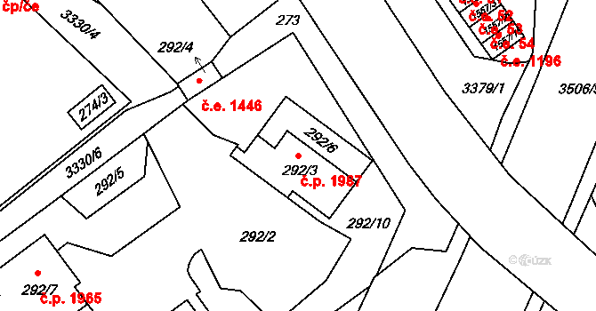 Pelhřimov 1987 na parcele st. 292/3 v KÚ Pelhřimov, Katastrální mapa