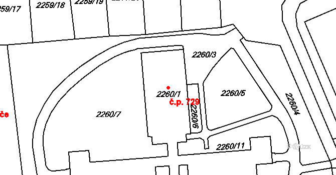 Chodov 729 na parcele st. 2260/1 v KÚ Dolní Chodov, Katastrální mapa