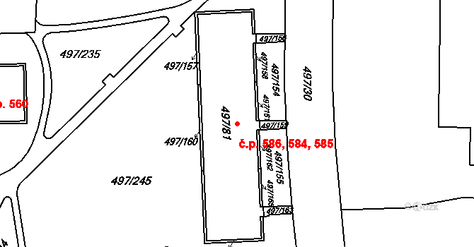 Ráj 584,585,586, Karviná na parcele st. 497/81 v KÚ Ráj, Katastrální mapa