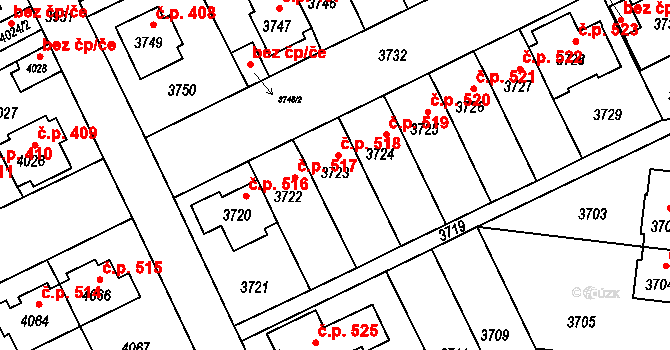 Záběhlice 518, Praha na parcele st. 3723 v KÚ Záběhlice, Katastrální mapa
