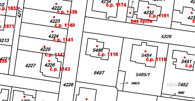 Záběhlice 1118, Praha na parcele st. 5486 v KÚ Záběhlice, Katastrální mapa