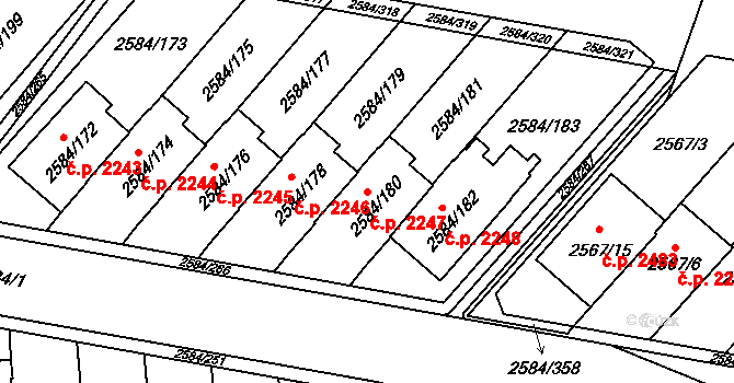 Břevnov 2247, Praha na parcele st. 2584/180 v KÚ Břevnov, Katastrální mapa