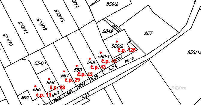 Rumburk 3-Dolní Křečany 45, Rumburk na parcele st. 560/1 v KÚ Dolní Křečany, Katastrální mapa