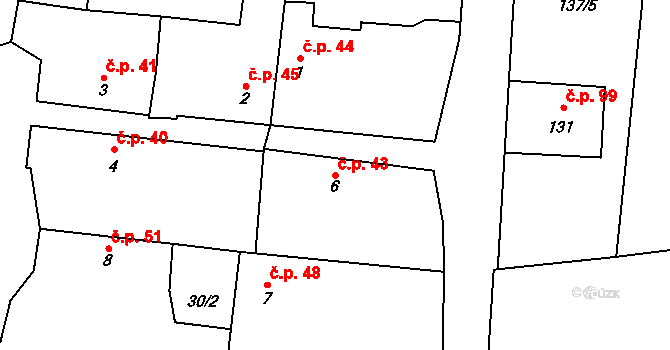 Rovná 43 na parcele st. 6 v KÚ Rovná u Strakonic, Katastrální mapa