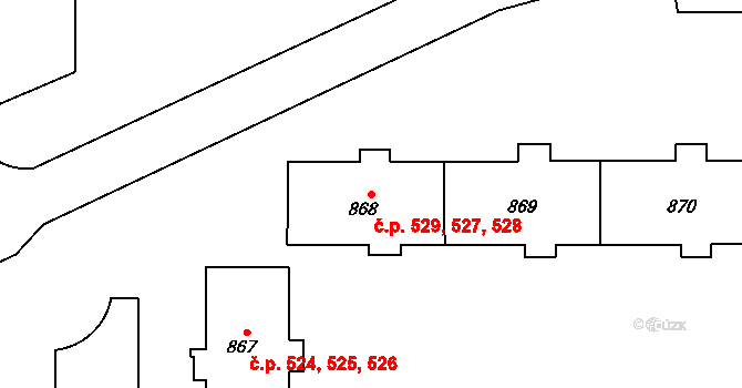 Nové Sady 527,528,529, Olomouc na parcele st. 870 v KÚ Nové Sady u Olomouce, Katastrální mapa