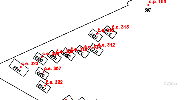 Sezimovo Ústí 312 na parcele st. 2234 v KÚ Sezimovo Ústí, Katastrální mapa