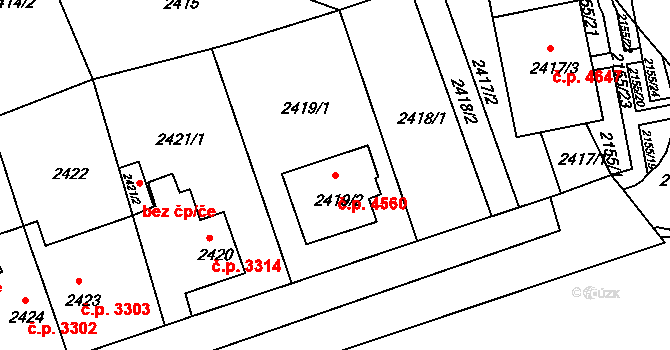 Chomutov 4560 na parcele st. 2419/2 v KÚ Chomutov II, Katastrální mapa