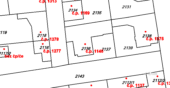 Rumburk 1 1146, Rumburk na parcele st. 2136 v KÚ Rumburk, Katastrální mapa