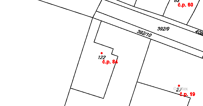 Polní Chrčice 84 na parcele st. 122 v KÚ Polní Chrčice, Katastrální mapa