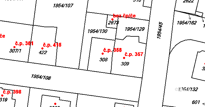 Litice 358, Plzeň na parcele st. 308 v KÚ Litice u Plzně, Katastrální mapa