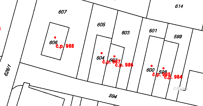 Šumbark 987, Havířov na parcele st. 604 v KÚ Šumbark, Katastrální mapa