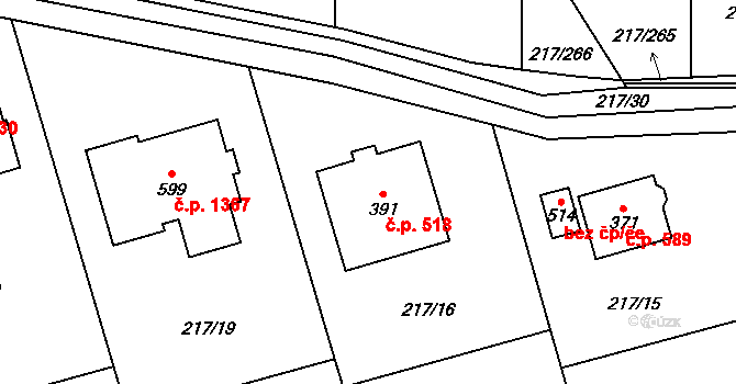 Horní Jirčany 518, Jesenice na parcele st. 391 v KÚ Horní Jirčany, Katastrální mapa