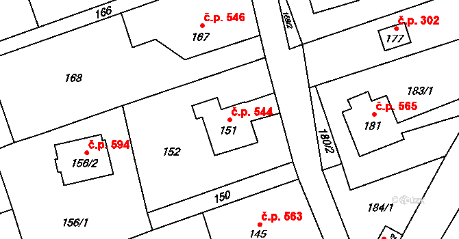 Plesná 544, Ostrava na parcele st. 151 v KÚ Nová Plesná, Katastrální mapa