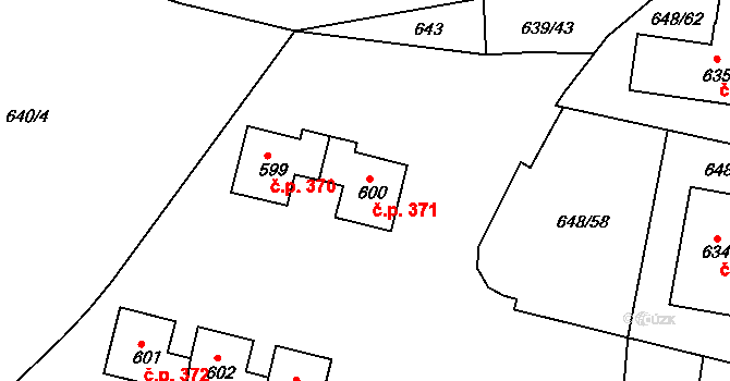 Husinec 371 na parcele st. 600 v KÚ Husinec, Katastrální mapa