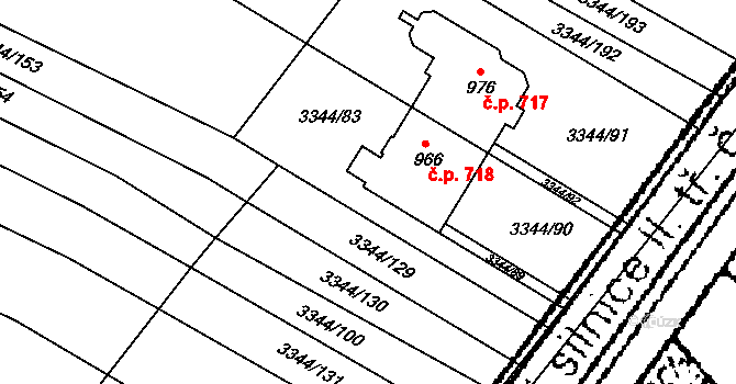 Tvrdonice 718 na parcele st. 966 v KÚ Tvrdonice, Katastrální mapa