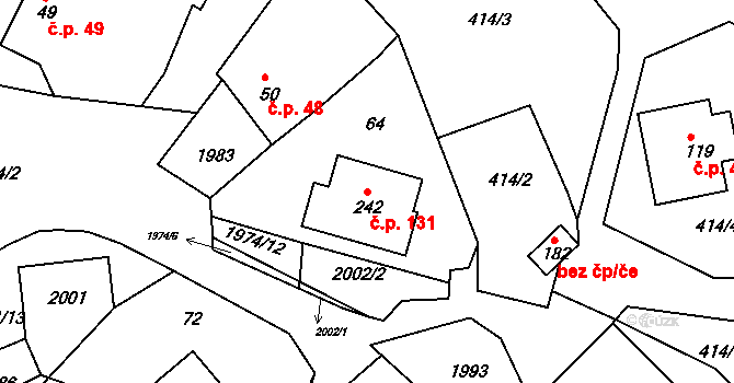 Kladná Žilín 131, Luhačovice na parcele st. 242 v KÚ Kladná Žilín, Katastrální mapa