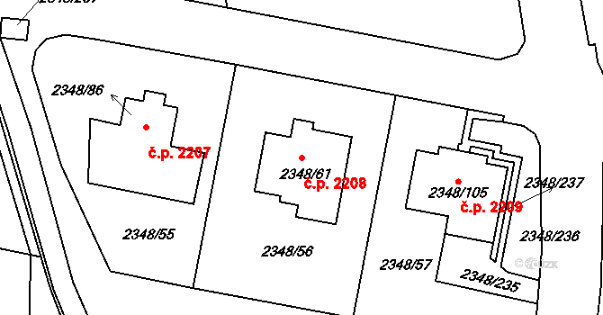 Pelhřimov 2208 na parcele st. 2348/61 v KÚ Pelhřimov, Katastrální mapa