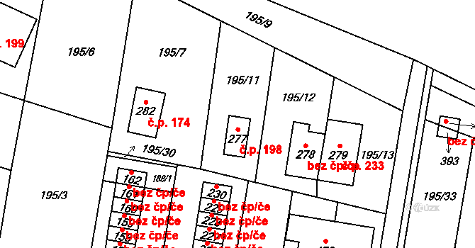 Černá za Bory 198, Pardubice na parcele st. 277 v KÚ Černá za Bory, Katastrální mapa