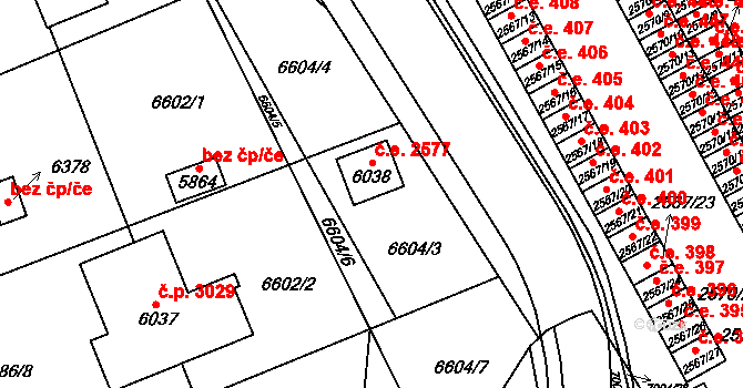 Žatec 2577 na parcele st. 6038 v KÚ Žatec, Katastrální mapa