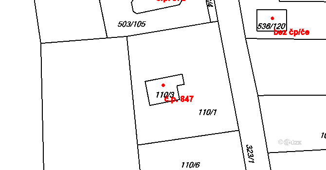 Průhonice 847 na parcele st. 110/3 v KÚ Hole u Průhonic, Katastrální mapa