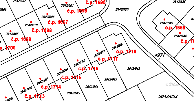 Kuřim 1717 na parcele st. 2642/858 v KÚ Kuřim, Katastrální mapa