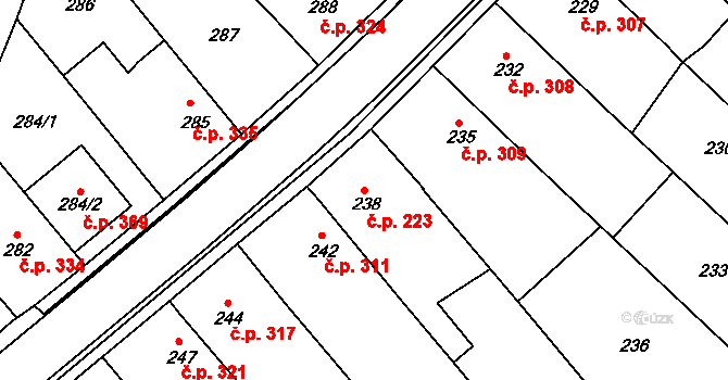 Ochoz u Brna 223 na parcele st. 238 v KÚ Ochoz u Brna, Katastrální mapa